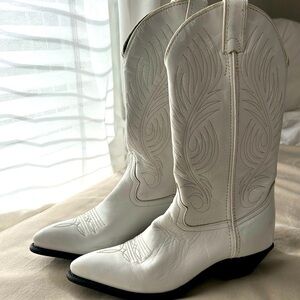 White genuine leather cowboy boots